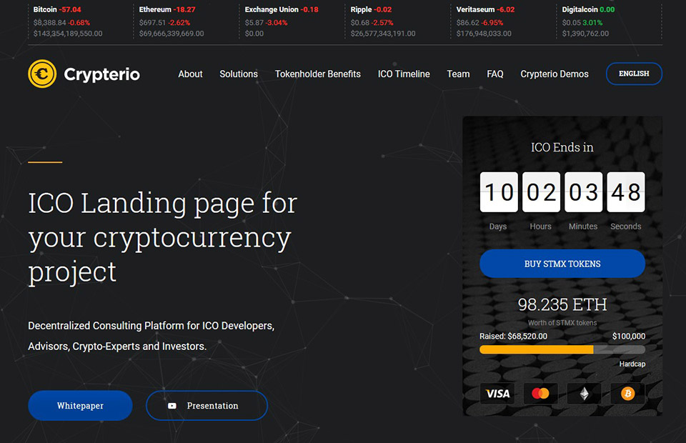 crypterio v1 8 ico and cryptocurrency wordpress theme