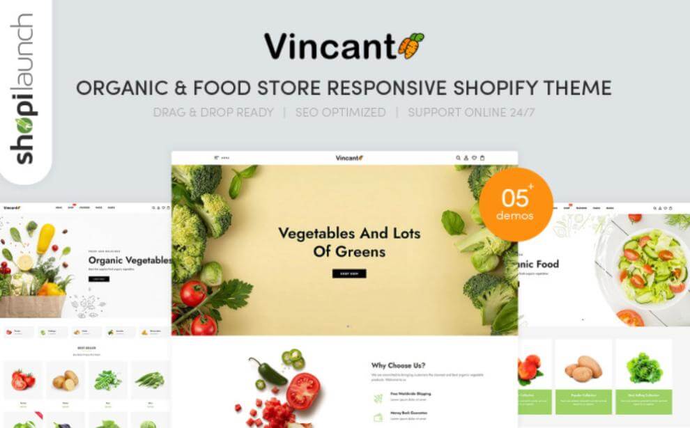 Vincant – Organic & Food Store Responsive Shopify Themes