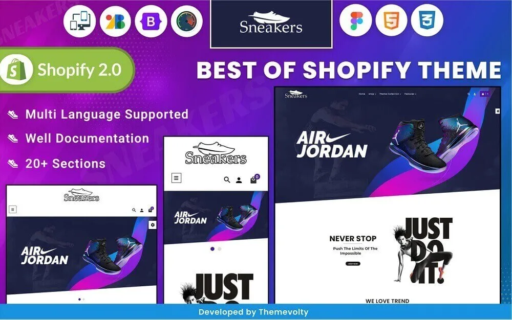 Sneakers Responsive World–Footwear Sport–Shoes Shopify 2.0 Store