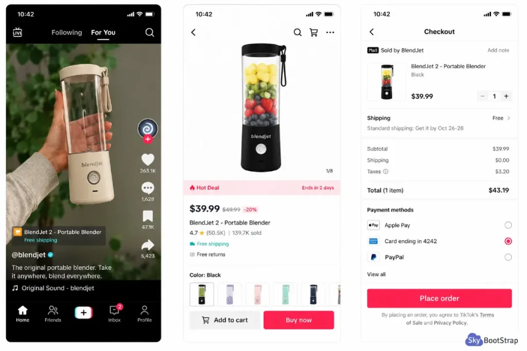TikTok Shop product listing / in-app checkout flow