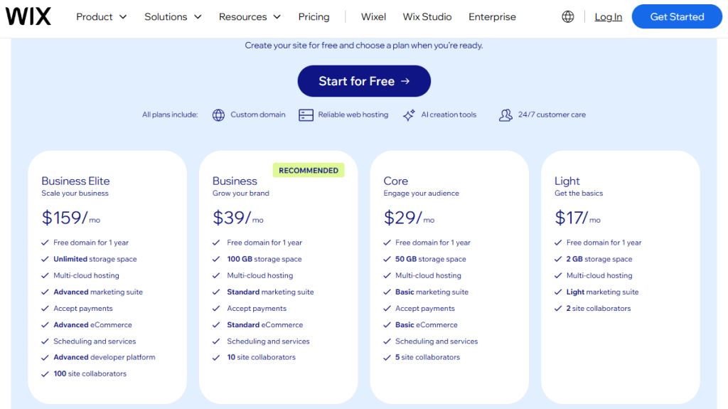 Wix Pricing