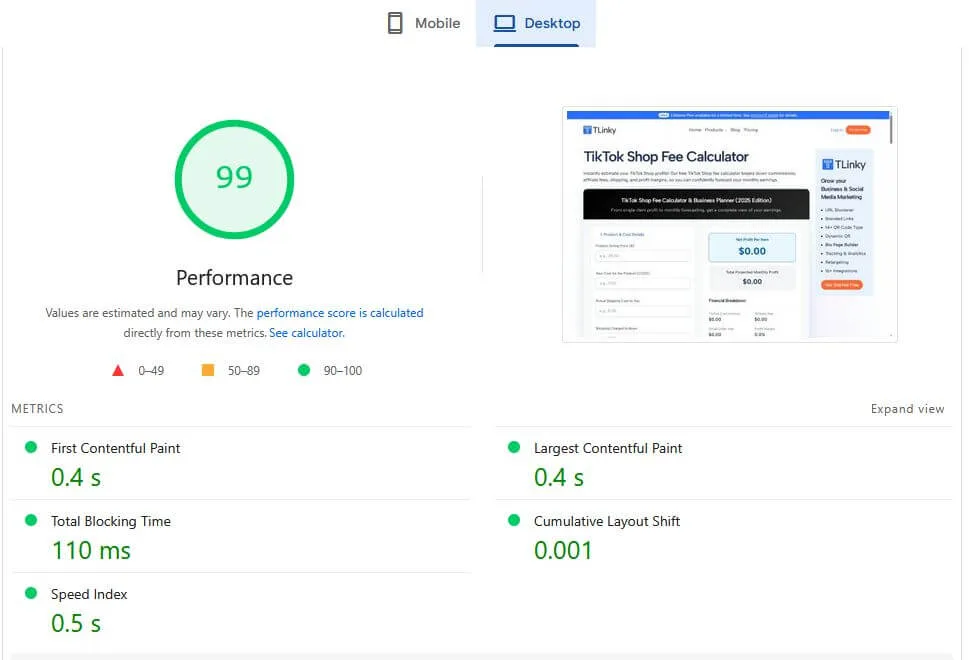 Good Page Speed