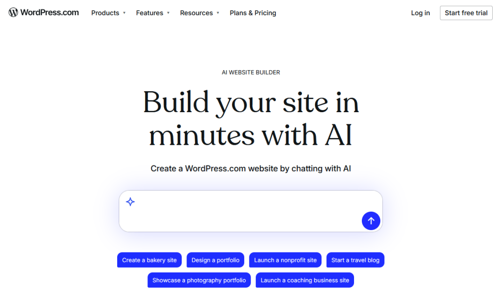 WordPress.com AI Website Builder : Best for Content-Heavy Sites and Blog-Focused Businesses